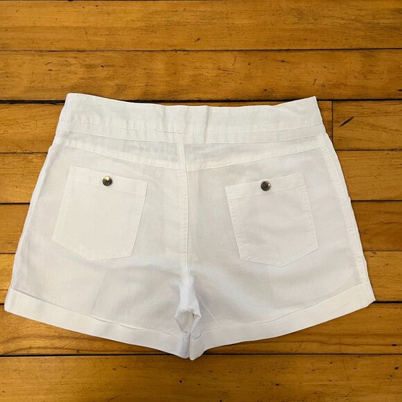 White Linen Blend Shorts with Self Tie, Size 4 - Picture 2 of 9